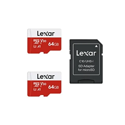 Immagine di Lexar Micro SD 64 GB, Scheda fino a 100 MB/sec(R), di Memoria microSDXC con Adattatore SD, A1, U3, C10, V30, Card confezione da 2