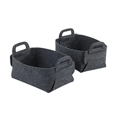 Immagine di Wenko Cestello in feltro Nina S, set di 2 cestelli portaoggetti poliestere riciclato, pieghevoli salvaspazio con pratici manici, 2,4 l cad., 19 x 14 9cm, grigio scuro
