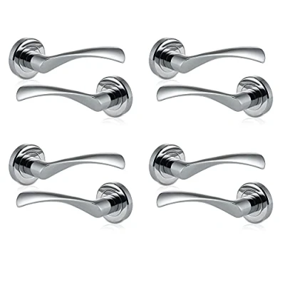 Immagine di XFORT® 4 Pack Elegante maniglia interna per porte a leva su Rose, maniglie Rennes in finitura cromata lucida, utilizzata con una chiusura standard, Mortice o serratura da bagno.