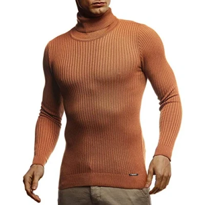 Immagine di Leif Nelson, LN1670, Pullover da uomo a collo alto, slim fit, maniche lunghe, nero Rosso marrone L