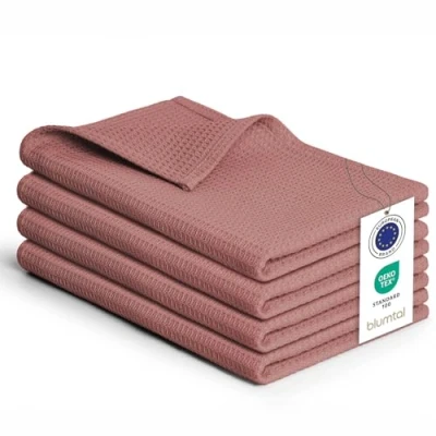 Immagine di Blumtal strofinacci cucina cotone 50x70cm in set da 4 stracci 100% canovacci lavabili a 60C asciugamani con design waffle rosa