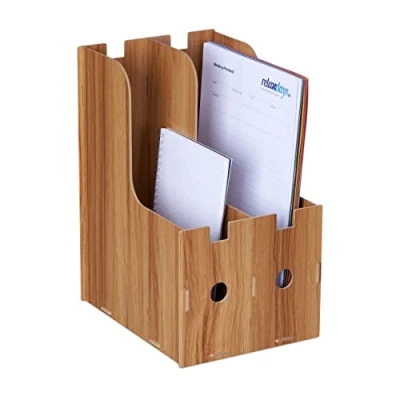 Immagine di Relaxdays Portadocumenti, 2 Scomparti Documenti DIN A4, 32x18,5x24 cm, Organizer, Portariviste Ufficio e Scuola, Marrone, 100% Fibra
