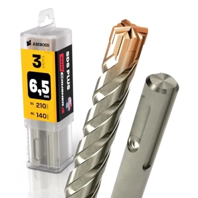 Immagine di Heller Punta per trapano a percussione SDS Plus, 4 pezzi, diametro 6,5 mm x 140 mm, AMBOSS Tools Crusher HM calcestruzzo in metallo duro professionale
