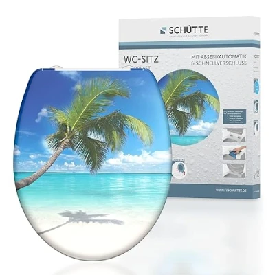 Immagine di Schütte 82363 Sedile WC Duropl con abbassamento Automatico e Chiusura Rapida, Motivo, Carribean
