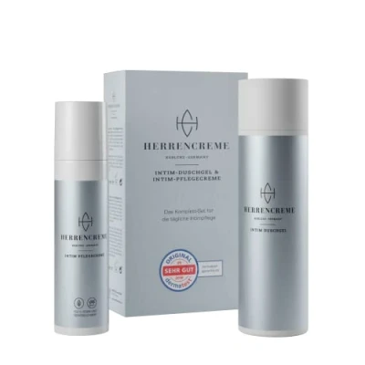 Immagine di crema da uomo, set intimo per la cura degli uomini, nutriente intima 75 ml e gel doccia 200 ml, delicata pulizia, sviluppata dall&#039;urologo, vegana dermatologicamente