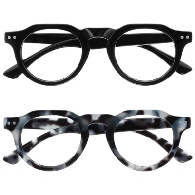Immagine di OPULIZE RIO Set da 2 Occhiali Lettura Anti Luce Blu Montatura con Bordo Superiore Piatto Nero, Maculato Uomo e Donna BB53 13 +1.00