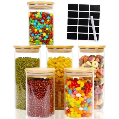Immagine di Lannvan Barattoli di Vetro con Coperchio Set 6 contenitori Ermetico in Coperchi Cucina per 600ml/950ml