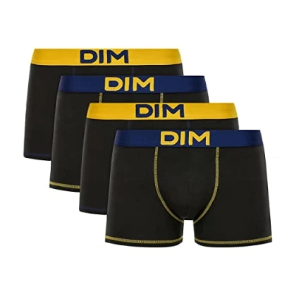 Immagine di DIM Mix And Colors Coton Stretch Boxer Corti, Noir Jaune Safran/Bleu Marin/Noir Marin, 6 (Pacco da 4) Uomo