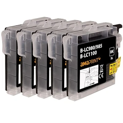 Immagine di Amaprint 5 XL cartucce compatibili con Brother LC1100 LC1100bk Nero per DCP 145c 195c 165c MFC 250c 490cw 5490cn 5890cn 6490cw 255cw 290c 295cn 297c