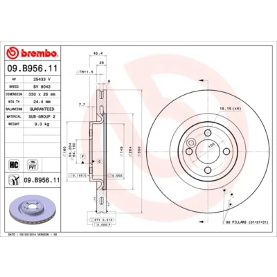 Immagine di BREMBO COATED DISC LINE 09.B956.11 Disco freno 330 26 4 ventilazione interna rivestito ad alto tenore di carbonio MINI: Hatchback