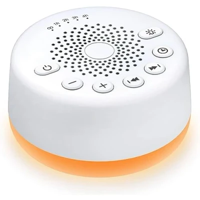 Immagine di Easysleep Macchina a rumore bianco con 25 suoni rilassanti e luci notturne 32 livelli di volume 5 timer Funzione memoria per adulti, neonati bambini (bianco)