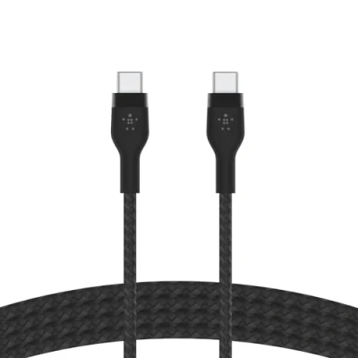 Immagine di Belkin BoostCharge Pro Flex cavo intrecciato da USB Type C a C, di ricarica rapida PD, certificato IF per iPhone 16/15, Galaxy S24, Pixel, iPad, Nintendo Switch, MacBook, altri, 2 m, nero