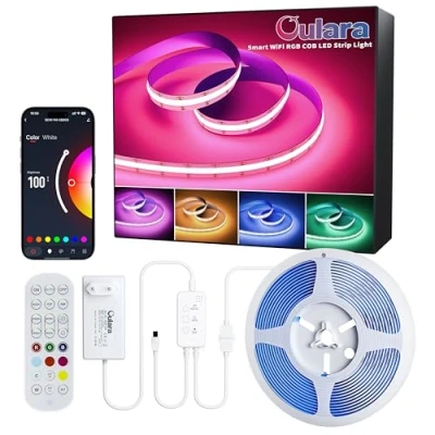 Immagine di OULARA RGB COB LED Striscia 10M,Striscia Dimmerabile che cambia colore 24V,WIFI Funziona con Alexa/Assistente Google/Tuya,Striscia Flessibile Multicolore per TV Decorazione Fai da te
