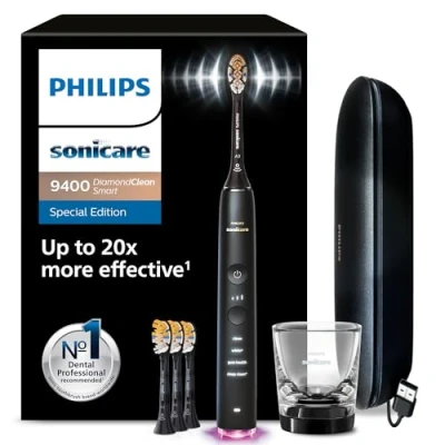 Immagine di Philips Sonicare DiamondClean Smart 9400 spazzolino elettrico, sonico con app, sensore di pressione, 4 modalità spazzolamento e 3 livelli intensità, nero, modello HX9918/89