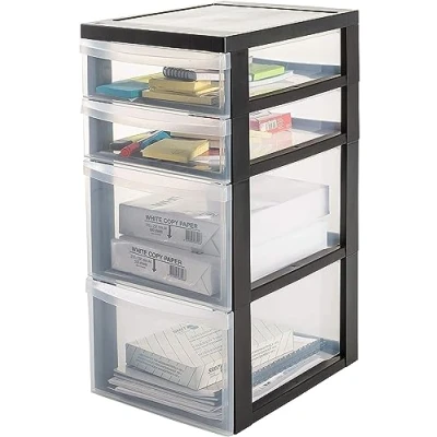 Immagine di Iris Ohyama Cassettiera in Plastica con ruote, 2 Grandi &amp; Cassetti Piccoli, Nero, Maniglie facili Da tirare, Organizzatore, Per Camera Letto, Bagno, Ufficio, Senza BPA, Contenitore, DC 322
