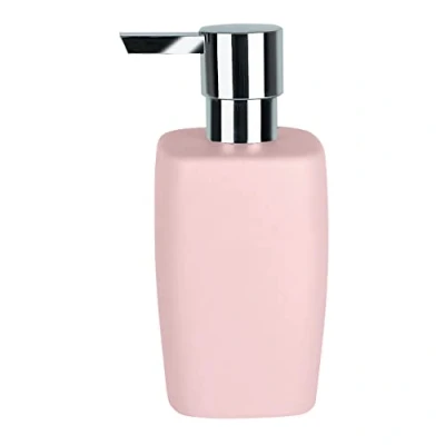 Immagine di Spirella dispenser di sapone retrò, con pompa in acciaio inox, per liquido, porcellana, 300 ml, colore rosa pastello