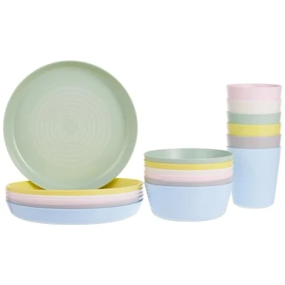 Immagine di BBY4ALL Set di piatti in plastica con ciotola, piatto e vetro (senza BPA) per unisex bambino 36 pezzi Multicolore