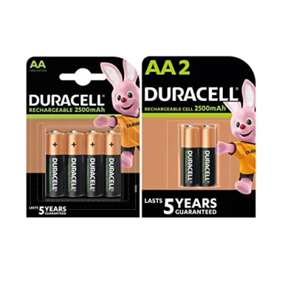 Immagine di 6X Duracell AA Ricaricabile 2500 mAh (1 Blister Da 4 Batterie + 1 2 Batterie) 6 Pile Stilo Ricaricabili