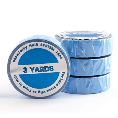 Immagine di ShowJarlly nastro adesivo per estensioni dei capelli biadesivo, parrucche e capelli, rotolo di supporto anteriore in pizzo 1.2 cm * 3 Yards Blu comfort