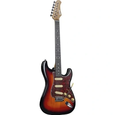 Immagine di SPENCER BY EKO ST10 Sunburst Chitarra Elettrica Corpo Pioppo Manico in Acero, Tastiera Resina, 3 Pickup S S, Controlli di Volume e 2 Toni, Switch Blade 5 Vie, Ponte con Leva Tremolo,