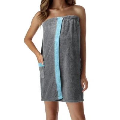 Immagine di JEMIDI Accappatoio Sauna Donna Uomo Asciugamano Unisex con Top Elastico Tasca Porta Chiavi Bagno Turco Spa Telo Cotone Azzurro