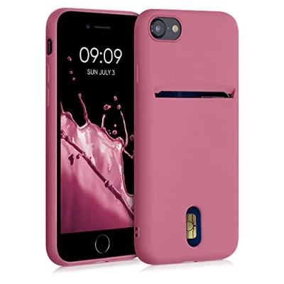 Immagine di kwmobile Cover compatibile con Apple iPhone SE (2022) / (2020) 8 7 in Silicone morbido Custodia scomparto porta carte biglietti Back Case rosa scuro matt