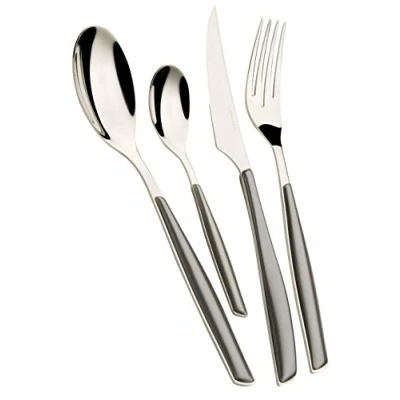Immagine di BUGATTI, Glamour, Set Posate 24 Pezzi in Acciaio Inox 18/10 e Manico Colore Argento. 6 Persone Composto da cucchiai, forchette, coltelli cucchiaini caffè