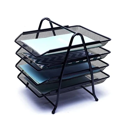 Immagine di EXERZ Vassoio per lettere, 4 strati, separatore di carta autoportante, organizer da scrivania, porta file in rete metallica, ufficio, scuola, casa, studio (4 x nero)