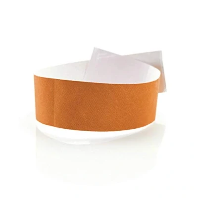 Immagine di Fun Fan Line 200 braccialetti di identificazione in carta tyvek con Controllo Numerati e Chiusura adesiva. Intrasferibile resistente all&#039;acqua. 19 o 25mm. (19mm larghi, Arancione)