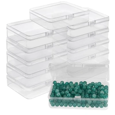 Immagine di BELLE VOUS Scatole Plastica con Coperchio Incernierato Porta Minuteria (Set da 12) Contenitore Trasparente L11,2 x P8,3 A2,8 cm Scatola per Arte, Pillole e Perline