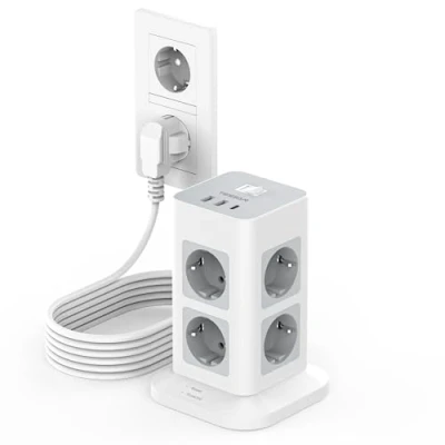 Immagine di TESSAN Multipresa USB C con 8 Prese, 3 Metri, Protezione Sovratensione 1700J, Ciabatta Elettrica Interruttore, 1 e 2 A, 3600W Torretta