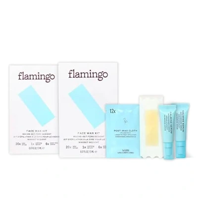 Immagine di Flamingo Set di cera per il viso donne con 40 strisce viso, 2 sieri lenitivi e 12 salviette la cura delle donne, corpo, depilatoria