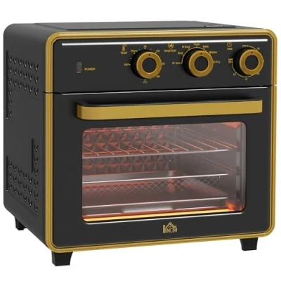 Immagine di HOMCOM mini forno con convezione d&#039;aria, 20 l, teglia, griglia e teglia briciole, friggitrice ad aria calda 90 C a 230 5 modalità, cestino friggitrice, timer da 60 minuti, 1400