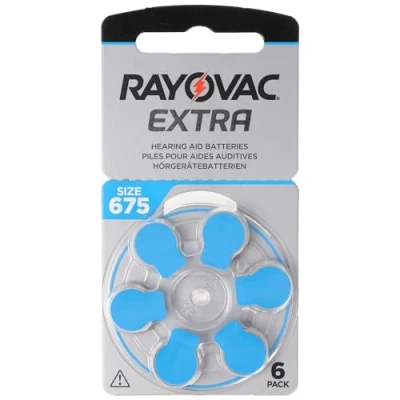Immagine di 6 batterie Rayovac Extra Advanced 675 per apparecchi acustici 2018, design con tecnologia Active Core 675AUX 6XEMF