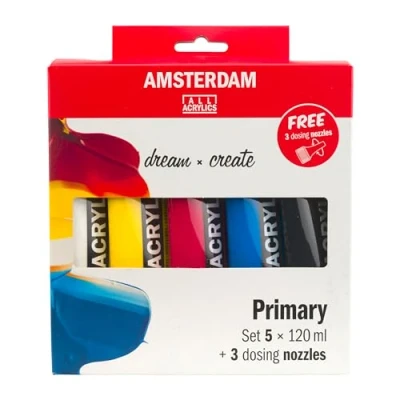 Immagine di Amsterdam Talens Set di colori acrilici, con 3 punte dosatrici, 5 x 120 ml, colore acrilico