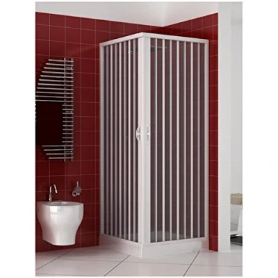 Immagine di Rollplast BLUN2CONCC28080100 Box Doccia a Soffietto, Dim. 80 x 100 H 185 cm, in PVC, Lati, Due Ante, con Apertura angolare, Bianco