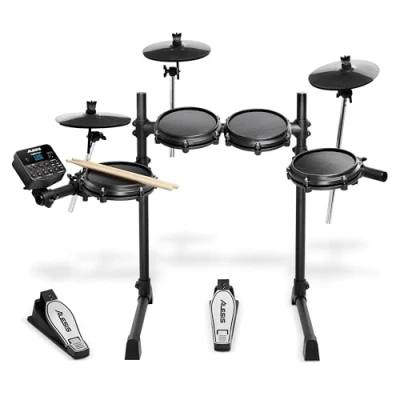 Immagine di Alesis Turbo Mesh Kit Batteria Elettronica con Pelli Mesh, 120 Suoni, 30 Tracce di Accompagnamento, Rack in Acciaio, Accessori