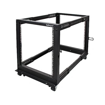 Immagine di StarTech.com Server Rack 12U 19&quot; a 4 Montanti Telaio Aperto Armadio di Rete con Ruote, Piedini livellamento/Montaggio pavimento, dati per Apparecchiature AV/Dati/IT (4POSTRACK12U)