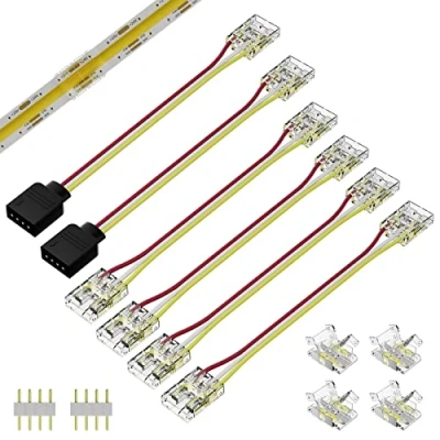 Immagine di PAUTIX 4pin CCT COB LED Striscia Connettore Kit, larga 10mm CCT, trasparente Gapless 4 pezzi e cavi di prolunga a doppia estremità da 10cm