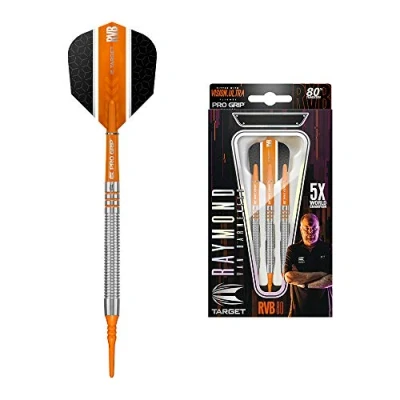 Immagine di Target Darts Raymond Van Barneveld RVB 80 18G 80% tungsteno, Set di Freccette morbide con Punta Morbida, Nero