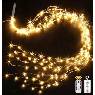 Immagine di yowin Luci Albero di Natale 1M 100 LED da Esterno Cascata a Batteria con Telecomando, 8 Modalità Interno Impermeabile Catena Luminosa Natalizie per Balcone