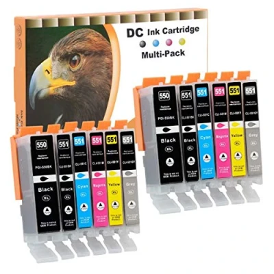 Immagine di D&amp;C 12x Cartucce Compatibile con Canon PGI 550 XL CLI 551 per Pixma MG6450 MG6650 MG7100 MG7150 MG7550 MX925 iP7200 iP7250 MG5400 Series MG5450 MG5550 MG5650 MG5655 MX725 MX920 iP8750