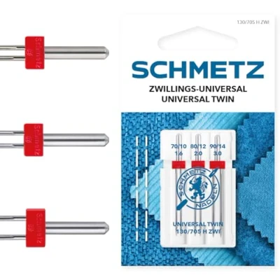 Immagine di SCHMETZ Ago per macchine da cucire 3 Aghi gemello universale 1,6/70 2,0/80 3,0/90 130/705 H ZWI SORT. adatto tutte le comuni domestiche dotate di funzione a zig za