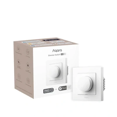 Immagine di Aqara Interruttore Dimmer H2 UE Thread/Zigbee, Neutro 2 in 1, 1 Modulo Via, 200 W, per Luci LED/CFL/Incandescenti/Alogene/ELV Dimmerabili, Compatibile con Homekit, Alexa, Google e Matter (Bianco)
