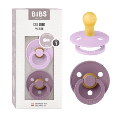 Immagine di BIBS Colour Ciuccio confezione da 2 pezzi. Privo di BPA, Tettarella tonda. Lattice gomma naturale, Prodotto in Danimarca, Taglia 1 (0 6 mesi), Violet Sky/Mauve