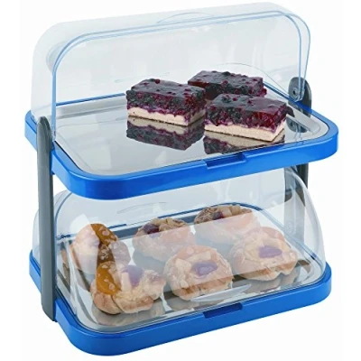 Immagine di APS Buffet Showcase&quot;Double Decker&quot; 2 cofani trasparenti roll top che si aprono su entrambi i lati, vassoi in acciaio inox, 4 batterie di raffreddamento, stoccaggio salvaspazio Made Germany