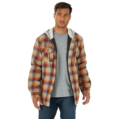 Immagine di Wrangler Authentics Giacca Camicia in Flanella a Manica Lunga con Cappuccio, Rosso/Giallo, M Uomo