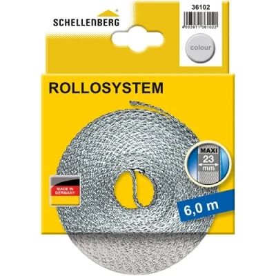 Immagine di Schellenberg 36102 Cintino per tapparelle avvolgibili 23 mm x 6 m sistema Maxi, cinghia tapparella grigio