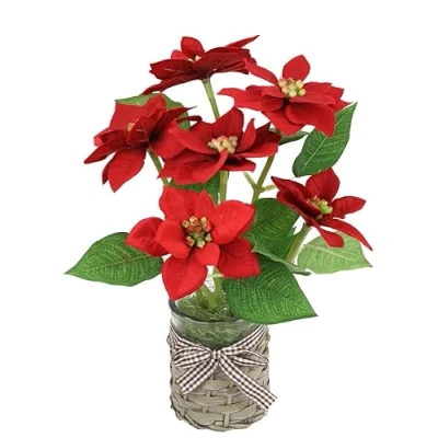 Immagine di Flair Flower fiore artificiale Poinsettia in vaso, stella di Natale, decorazione natalizia, artificiale, singolo, ramo X&#039;Mas, bouquet, regalo