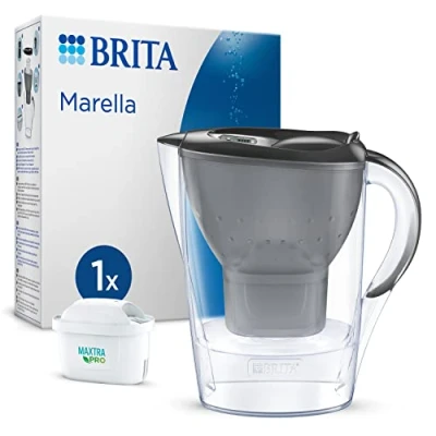 Immagine di BRITA Caraffa filtrante Marella Graphite (2,4l) incl 1 cartuccia filtro acqua rubinetto MAXTRA PRO All in riduce PFAS,calcare, cloro, alcune impurità e metalli indicatore temporale, eco imballaggio